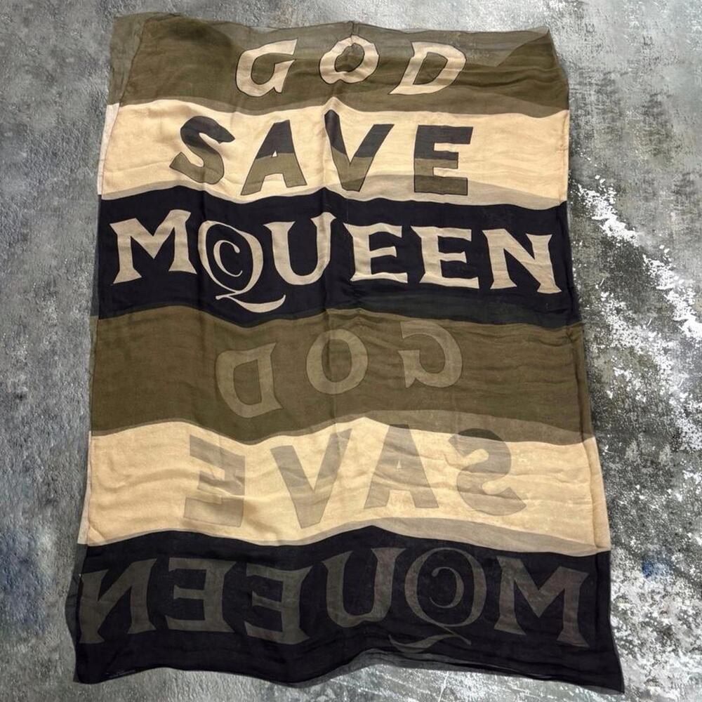 Alexander McQueen “God Save McQueen” Silk Scarf A/W 2011. Khaki Union Jack